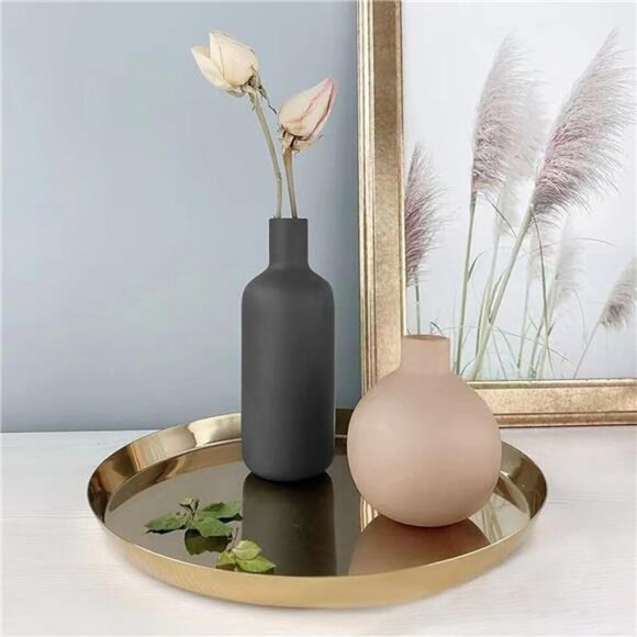 Set of 3 Neutral Ceramic Vases Modern Farmhouse Decor for Shelf Table Entry - Picture 2 of 6